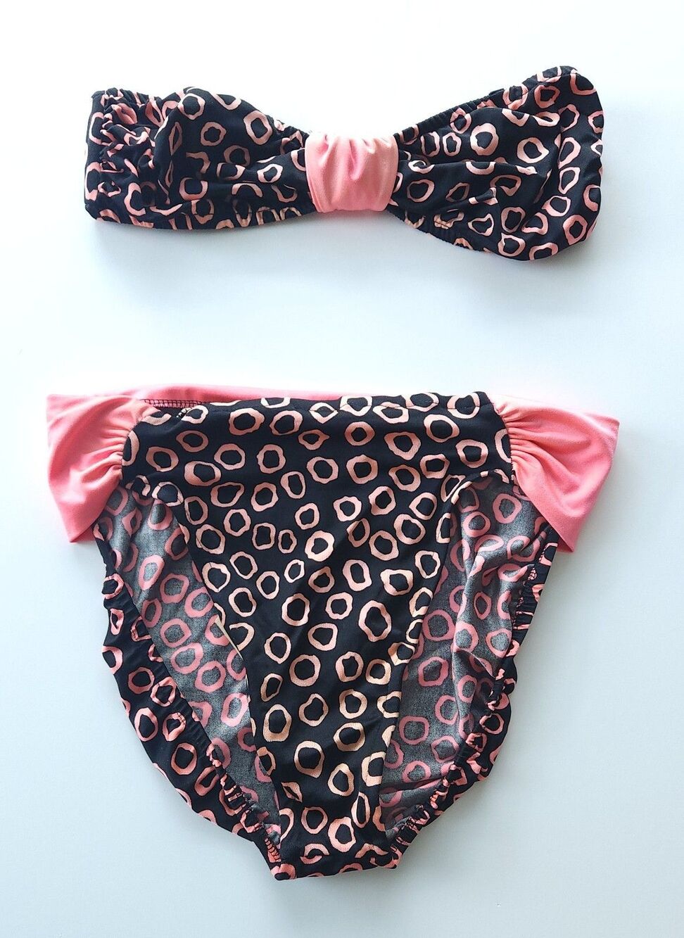 Mystic Bay Vtg 90s Bikini Neon Pink Black Swimsuit  High Leg Strapless  2pc